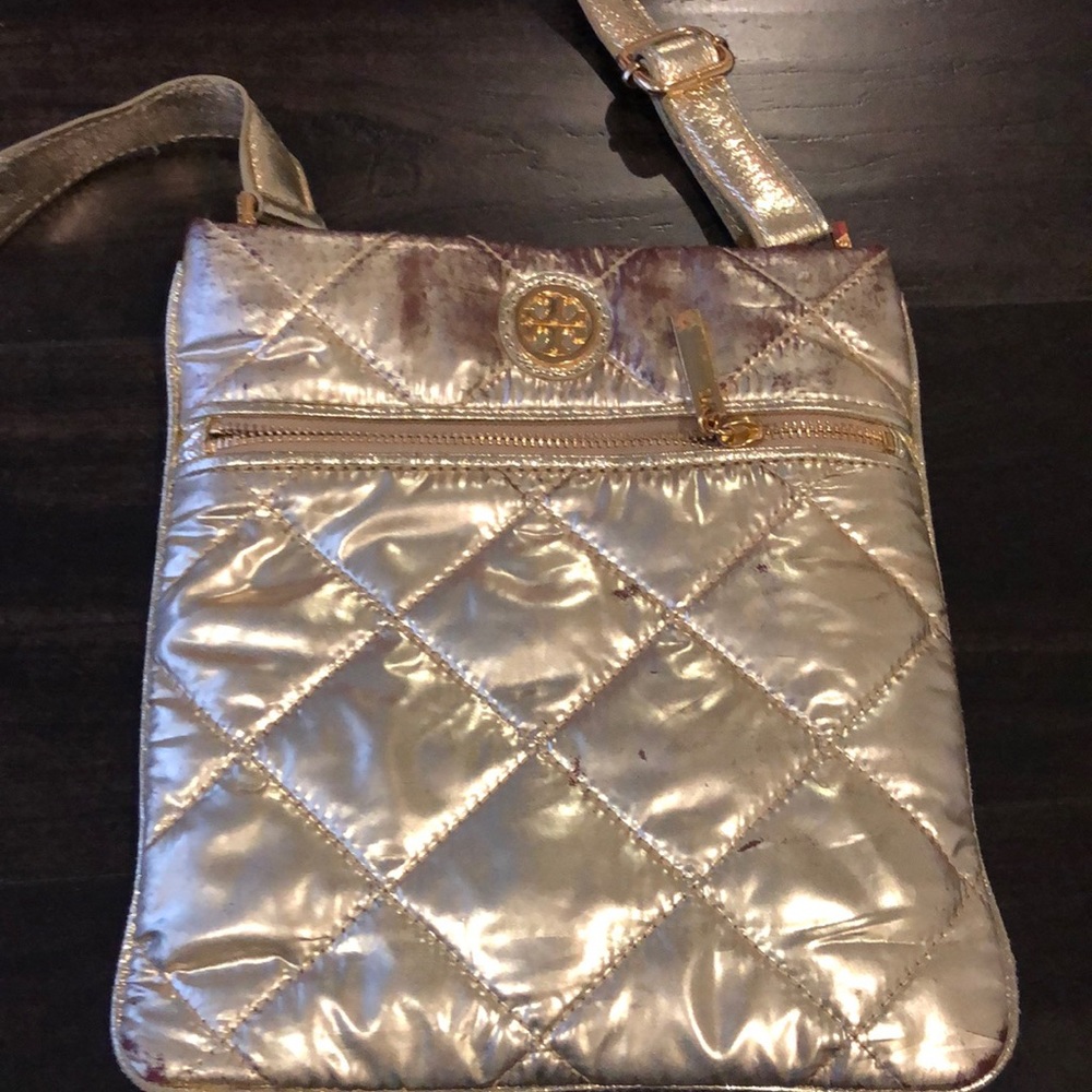 Tory Burch gold fabric Crossbody!